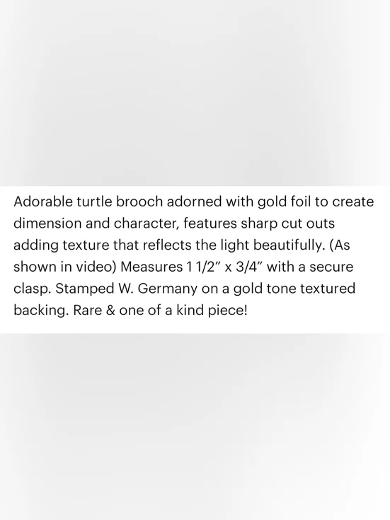 W Germany Vintage 50s Textured Gold Foil White Turtle Brooch Pin - Picture 7 of 7
